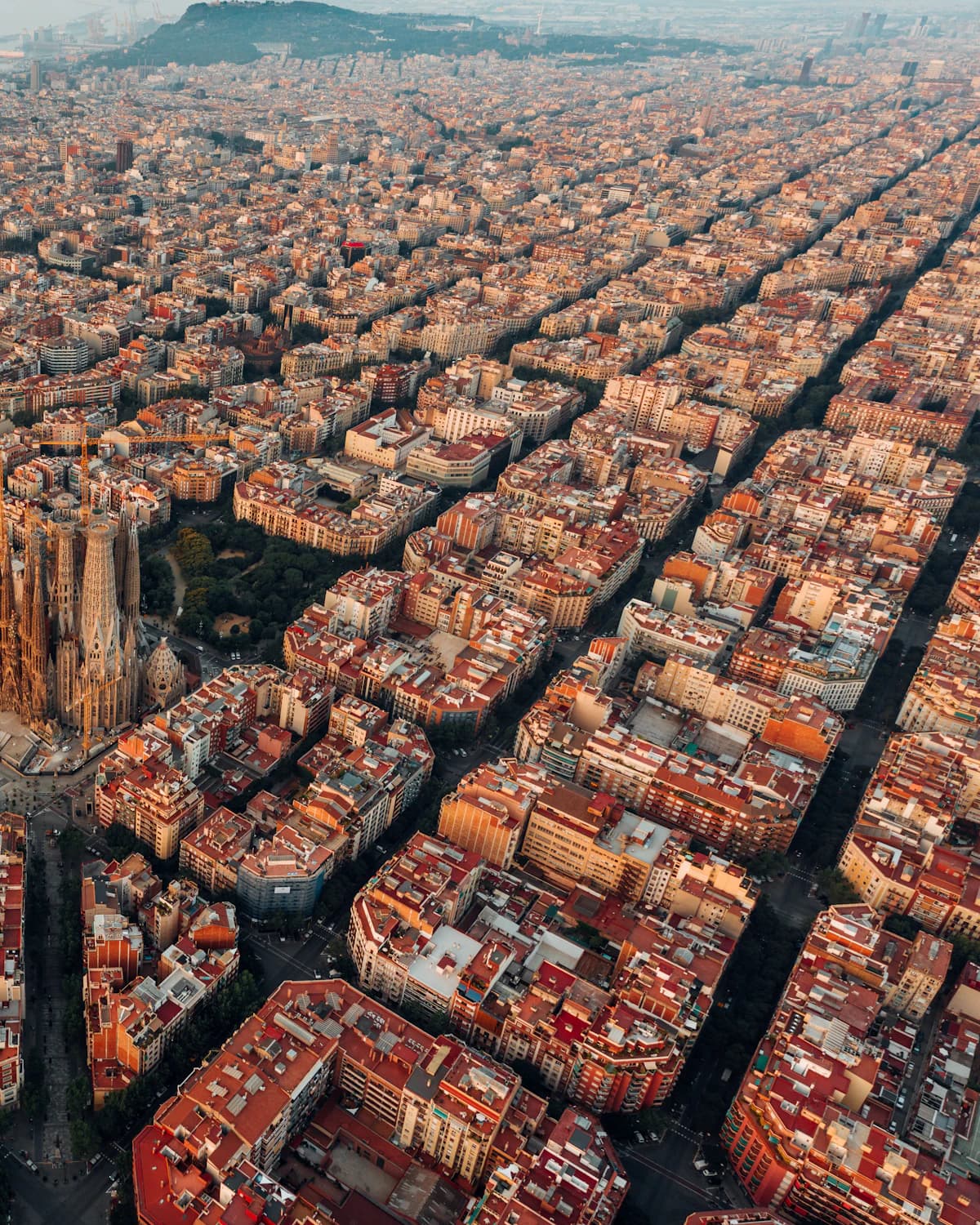 Barcelona's Eixample grid seen from above, with the Sagrada Família